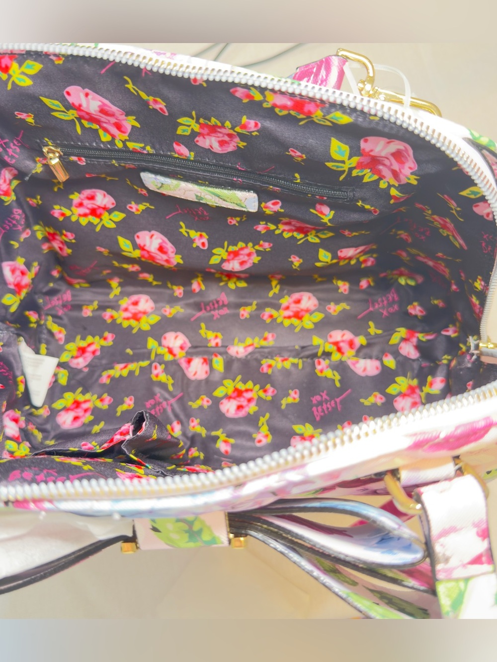 Betsey Johnson Pink Floral Dome Satchel Bag with Bow Accent - Picture 11 of 13
